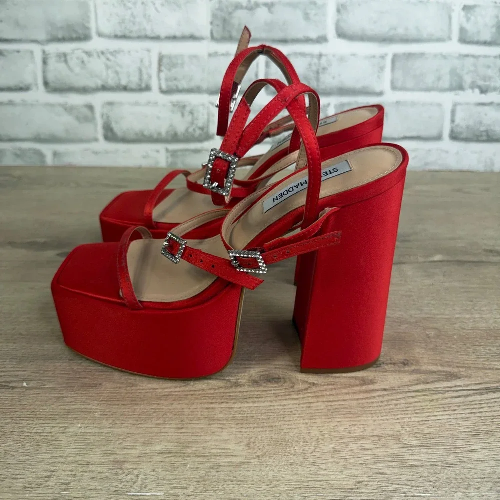 Steve Madden Gia Platform Sandal Heels Red 7.5M